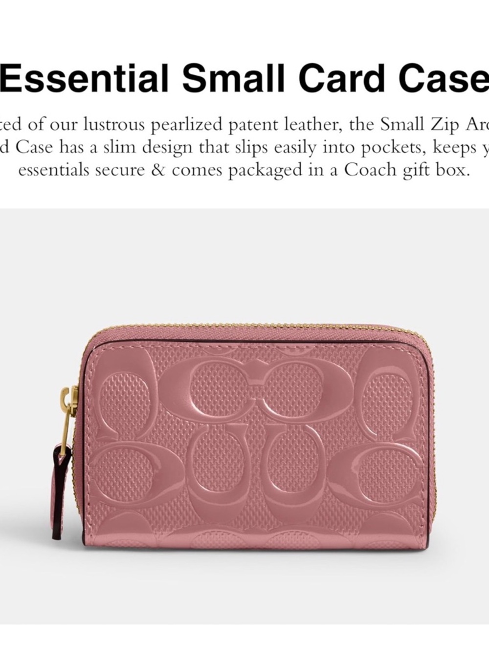 Coach Essential Small Card Case Leather Zip Wallet in Mauve Pink - Picture 2 of 5
